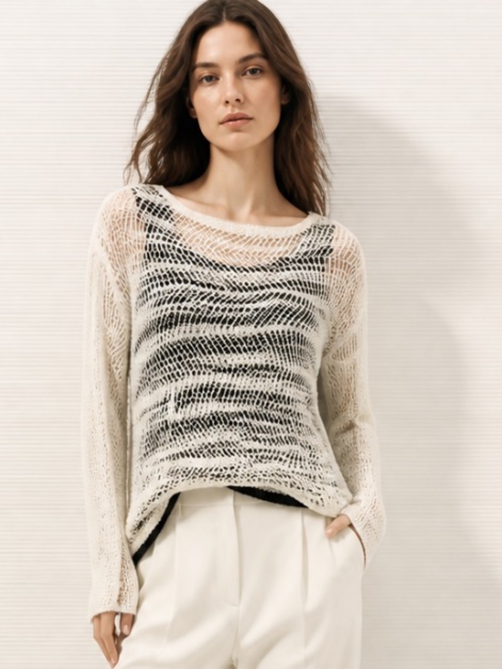ALICE OLIVIA Anthropologie Sweater Crocheted Lace Black White Boho Pullover